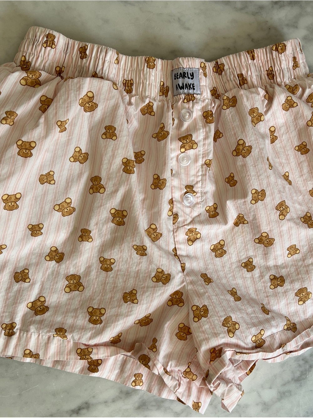 VGUC Happily Grey Pink Teddy-Print Button-Front Boxers sz S